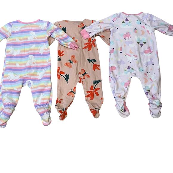 Girls One Piece Romper Baby Sleepwear 9M Lot of 3 Pajamas Long Sleeves Mixed - Picture 2 of 5